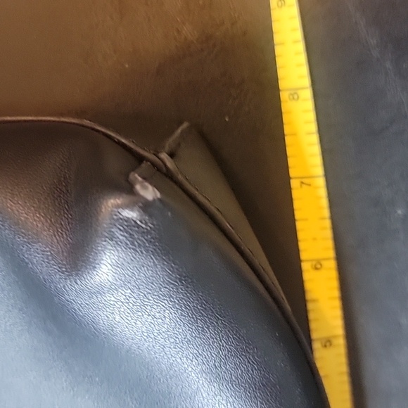 Black Bag w Strap Deep w/wooden handles.  Worn in some spots. Good condition. - Picture 8 of 10